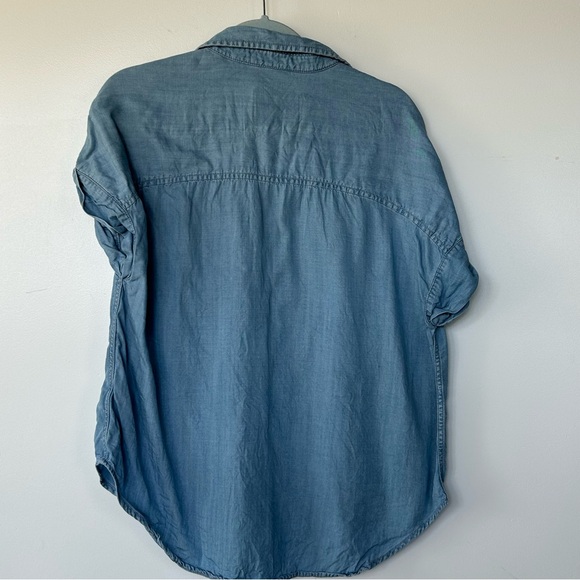 Lola River Blue Denim Chambray Button Up Light Was Short Sleeve Shirt - Picture 3 of 8